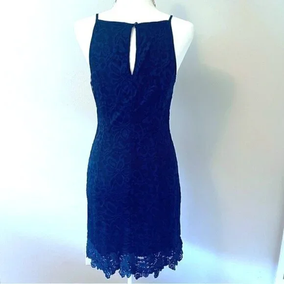 Francesca’s Blue Rain Navy Lace Mini Dress - Picture 6 of 16